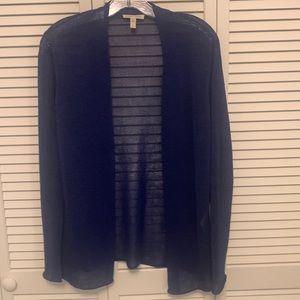 Knit mesh linen and nylon, long sleeve cardigan, size small in true purple